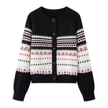 2025冬季新款女装休闲费尔岛时尚毛衣女厚款针织衫开衫 4FB135801