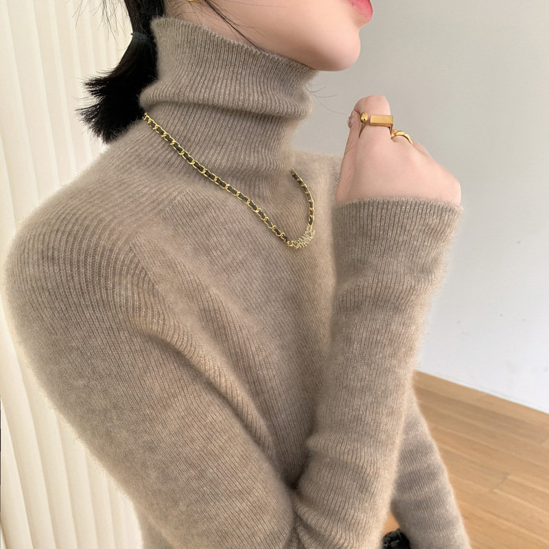 First-Line Ready-To-Wear 2025 Autumn and Winter Turtleneck Cashmere Sweater for Women, Solid Color, Tight-Fitting, Slimming Knit Base Layer