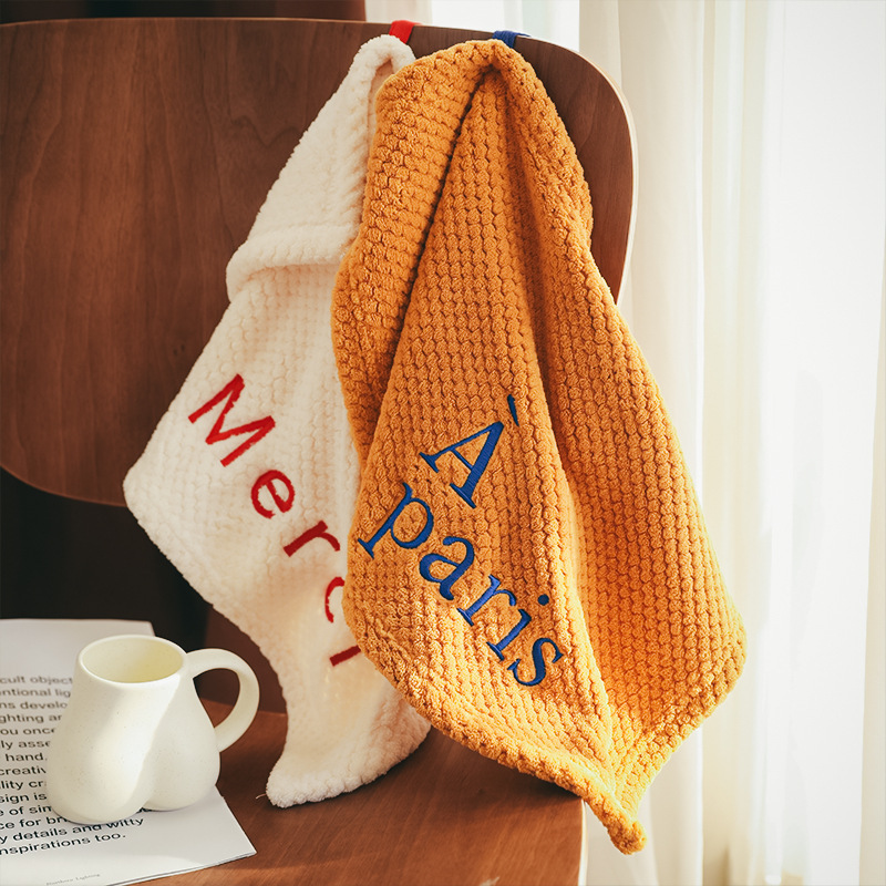 New Modern Simple Ins Style Functional Towel Solid Color Square French Letter Embroidered Soft Absorbent Hand Towel
