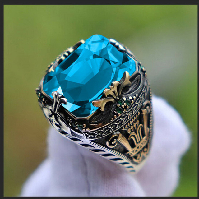 Huajie new style inlaid jade men's luxury ring personality retro domineering ring attending banquet party jewelry