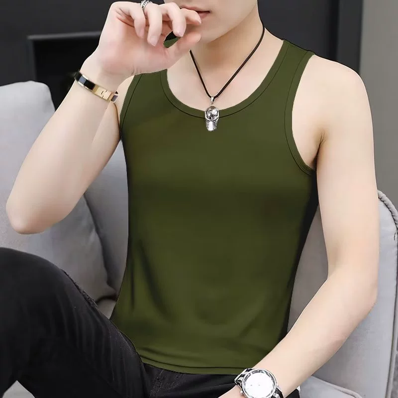 Сплошной жилет для мужчин без рукавов футболка летняя сплошная тонкая рубашка для плеча