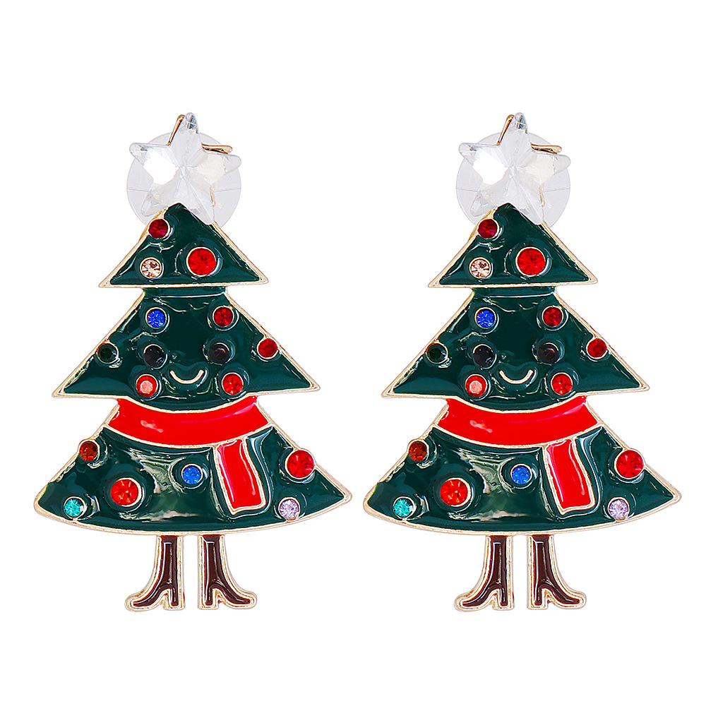 New Creative Christmas Diamond-studded Christmas Tree Alloy Earrings display picture 6
