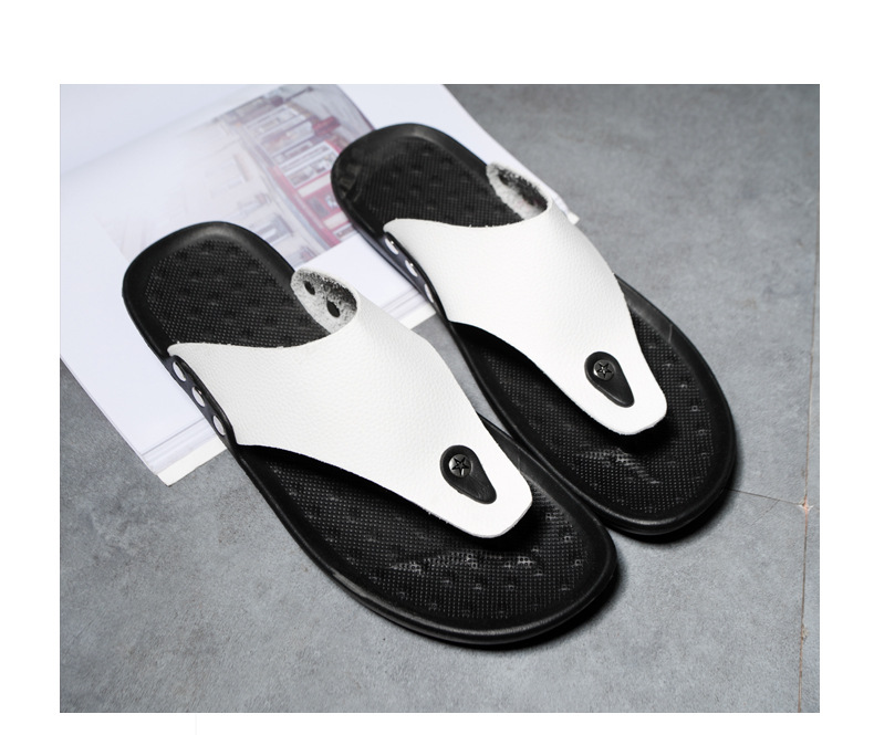 New casual men's herringbone slippers Korean version minimalist flat bottomed beach shoes fashionable and comfortable_voghion.com