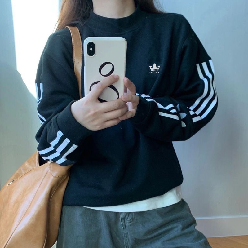 Three-Stripe Spring and Autumn New High-End Version Sweatshirt, Fashionable Loose Casual Embroidered Logo Trendy Top, Unisex