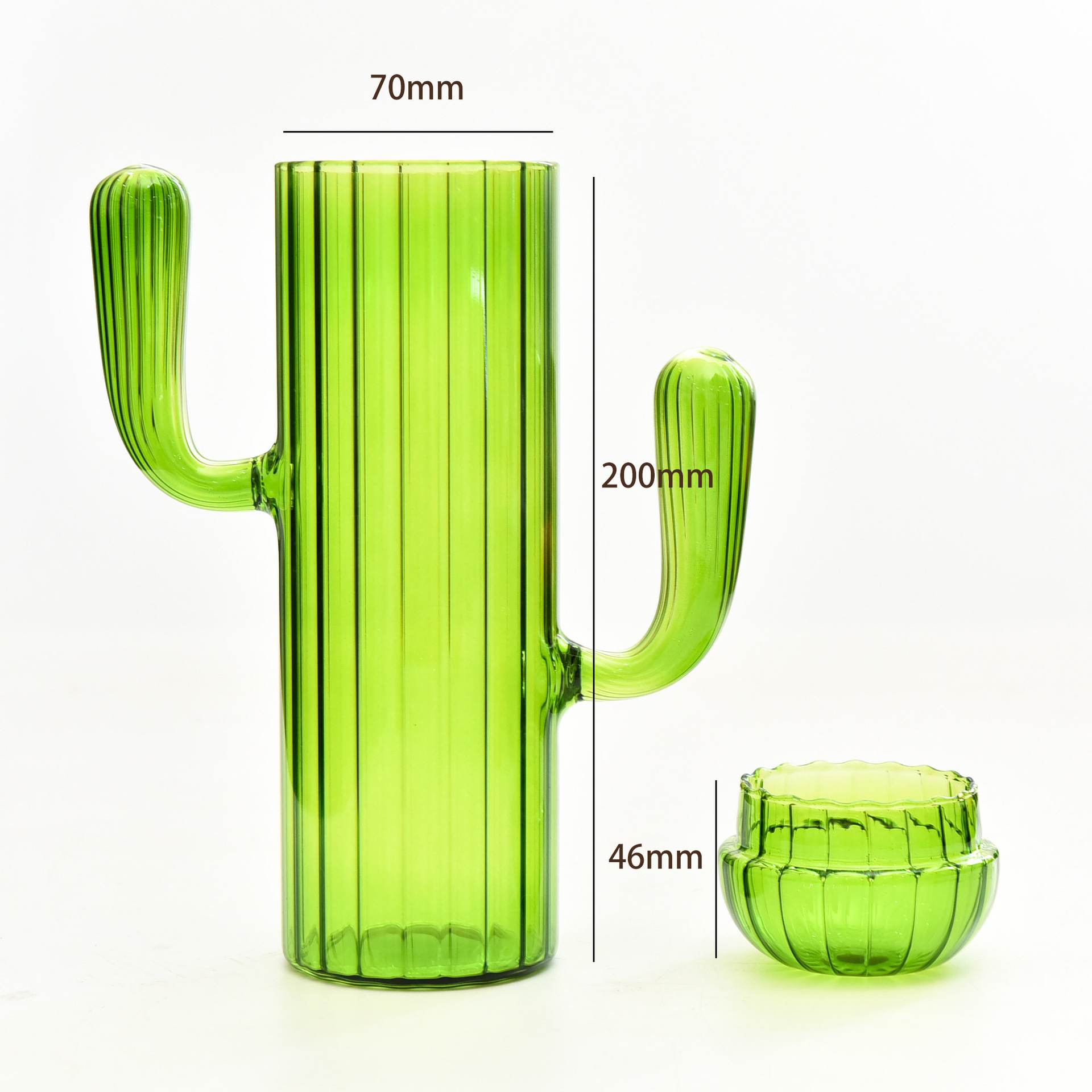 Frasco de té de vidrio a rayas Frasco de almacenamiento de vidrio de cactus verde Frasco de almacenamiento de caramelo de grano de café