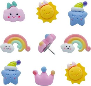20PCs cute rainbow clouds Sun Crown resin Cork pushpin I-shaped nail memo bulletin board propaganda