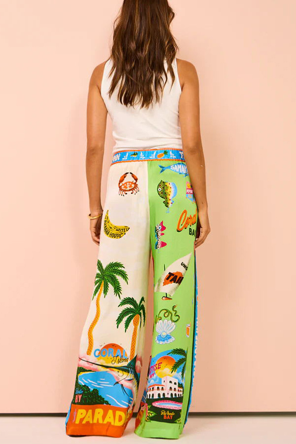 Loose Fit Type Cartoon Pattern Summer, Spring Season Holiday Women's Streetwear Cartoon Polyester Printing Pant Co-ord Set Pants Sets