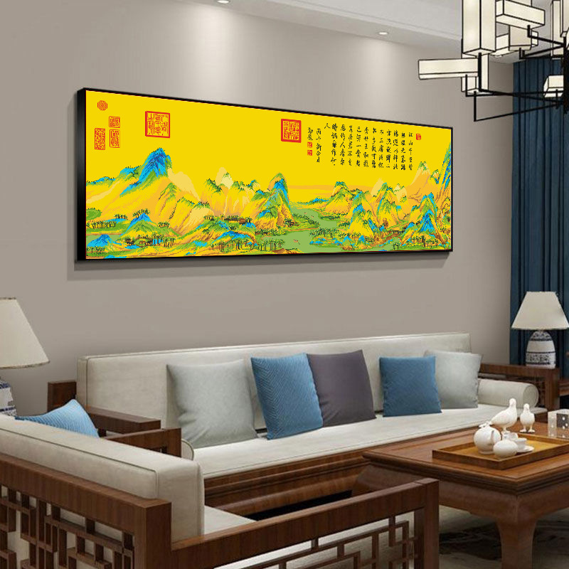 Bienes genuinos Mona Lisa Royal Cruz puntada miles de millas de montañas imagen scroll seis gran paisaje pintura hecha a mano famosa pintura hilo bordado