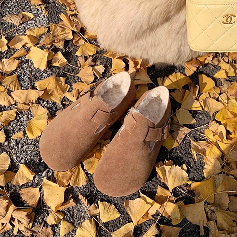 [Time Limit 98] Leather Mao Mao Shoes Women's Outer Wear fleece-lined Birkenow Shoes Winter Baotou Snow Boots Birkenow Shoes