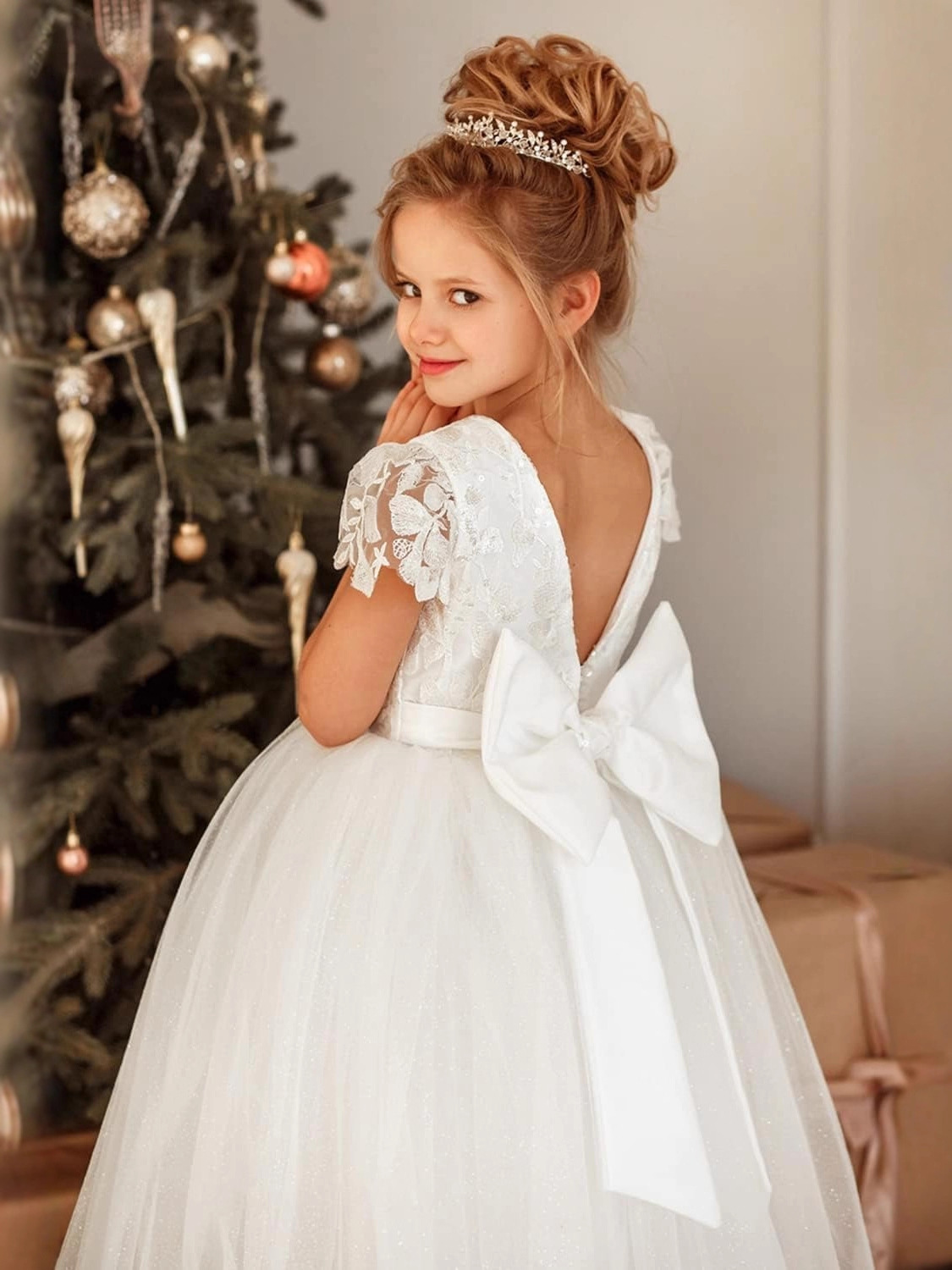 Nuevo vestido de novia para niños transfronterizos europeos y americanos encaje de niñas simple rendimiento cumpleaños Navidad mullido vestido de princesa