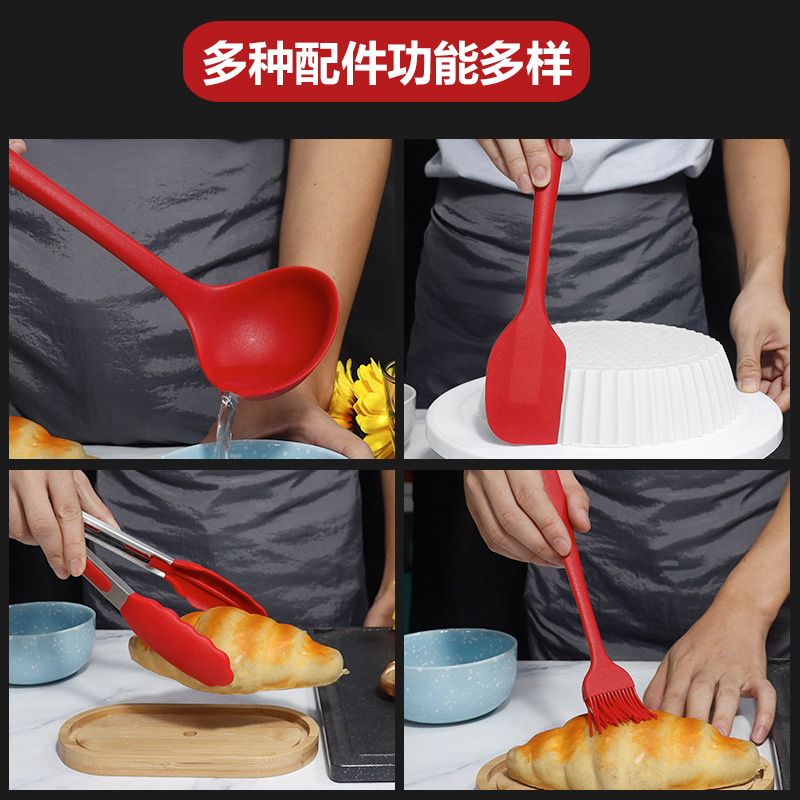 Espátula de silicona cuchara de sopa 10 piezas de grado alimenticio sartén antiadherente espátula de silicona resistente a altas temperaturas traje de cocina de silicona al por mayor