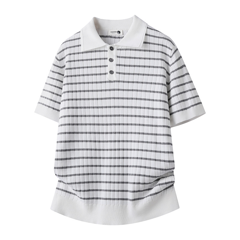 Camisas de polo camisetas de punto de manga corta camisetas a rayas de hombre texturas de alto nivel viejos ganancias de hielo seda verano fábrica transfronteriza al por mayor