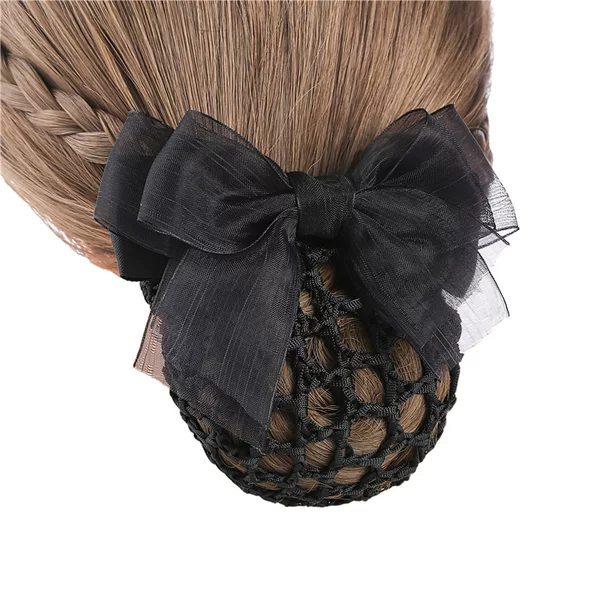 Bank Professional Hair Flower Hairpin Nurse's Hair Net for Work Hair Net Korean Plaid Silk Yarn Bow Headwear