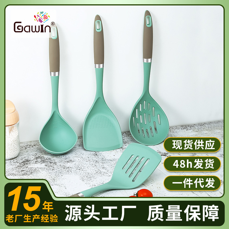 硅胶锅铲炒菜铲子 厨具不粘锅耐温厨具煎铲4件套装硅胶汤勺硅胶铲