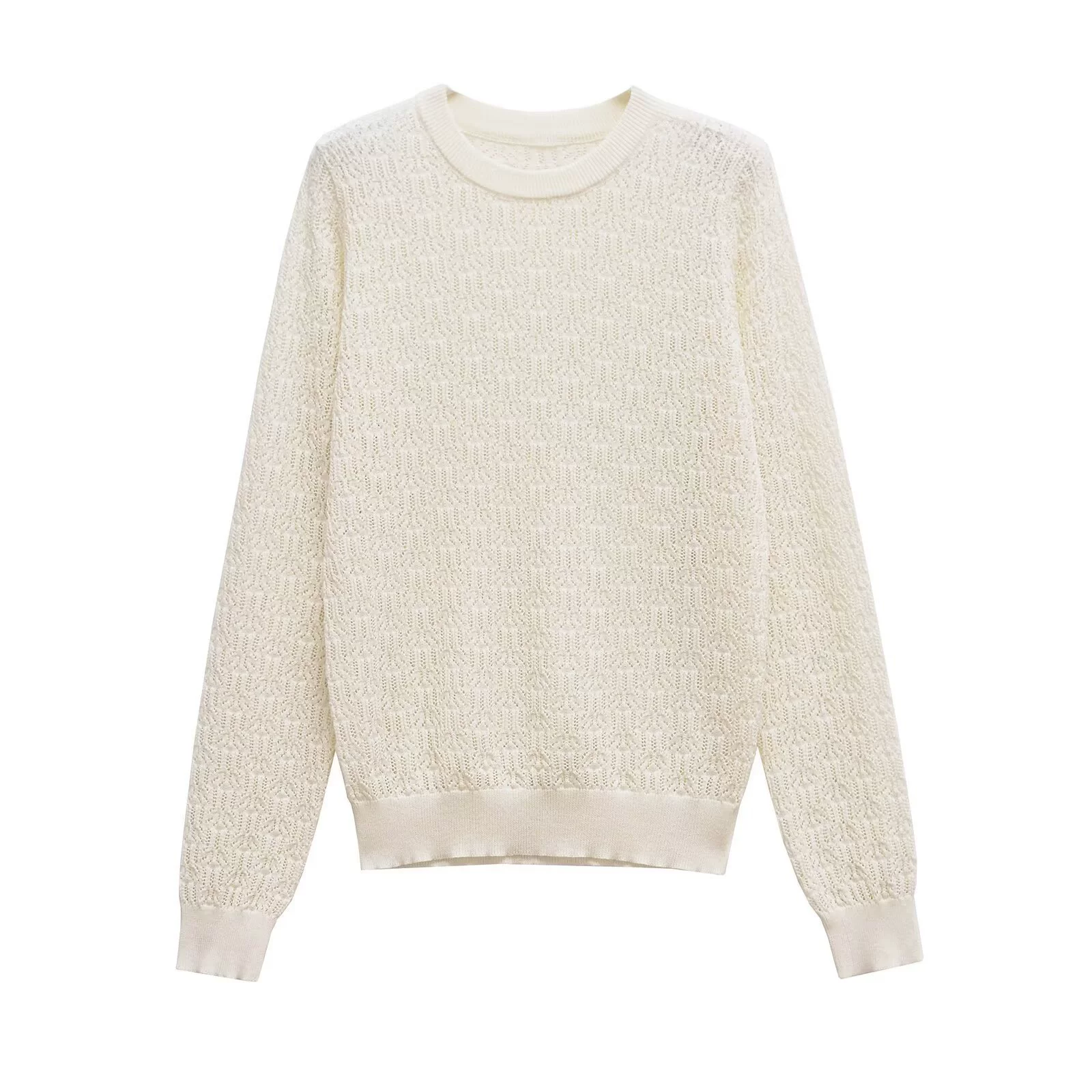 Wholesale 2025 spring new women's simple pullover round neck hollow long-sleeved sweater FF7-7416