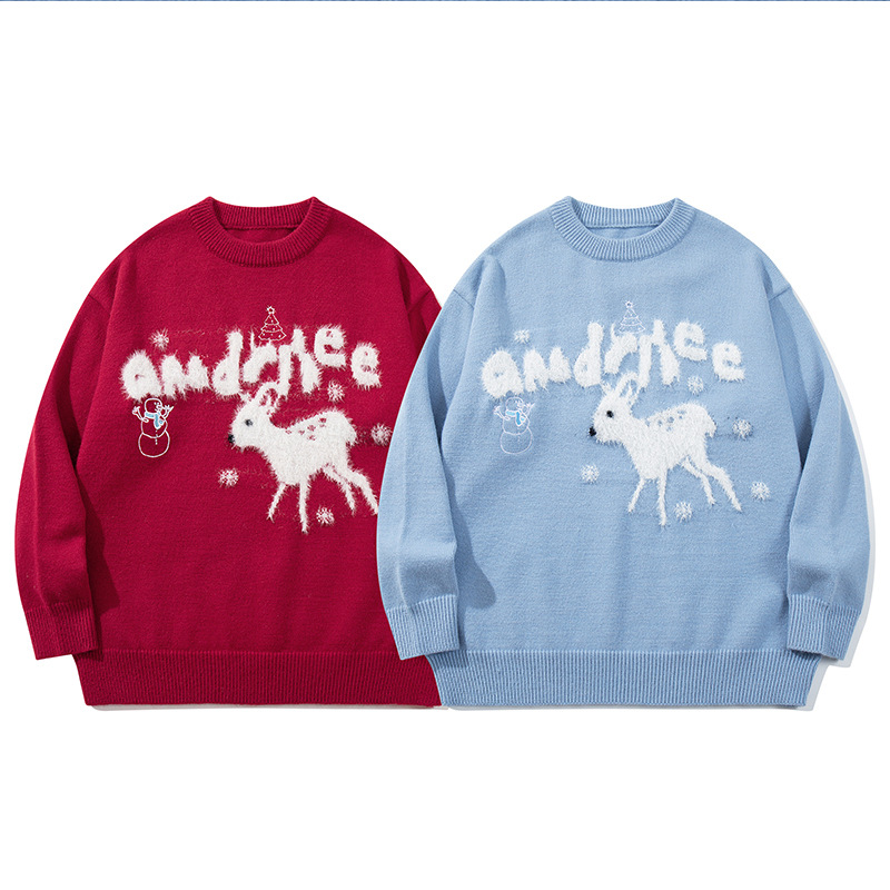 André.| Mujeres americanas de Navidad ciervo otoño invierno pareja alta versátil cuello redondo camiseta de manga larga suéter image 5