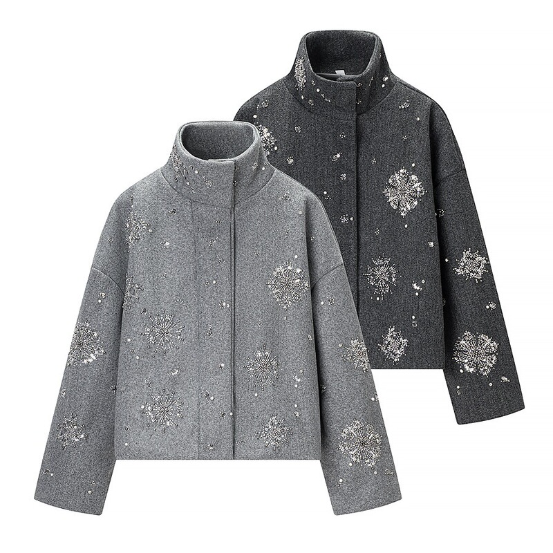 Cross-Border Wholesale Hot-Selling Autumn and Winter Fashion Personality Stand-Collar Zip-Up Sequin Jacket Faux Wool Coat for Women Cross-Border Wholesale Hot-Selling Autumn and Winter Fashion Personality Stand-Collar Zip-Up Sequin Jacket Faux Wool Coat for Women