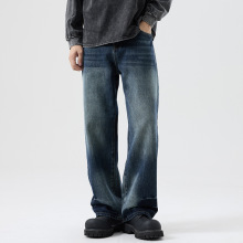 新款秋冬季男士牛仔时尚潮牌休闲怀旧百搭无弹美式宽松直筒牛仔裤
