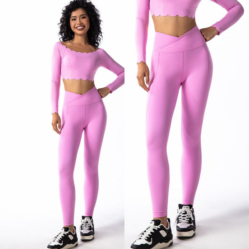 Cross-Border Yoga Pants for Women with Cross Waistband, Tight-Fitting Fitness Leggings, Butt-Lifting, Pocket, Naked-Feel, Quick-Dry Sports Pants