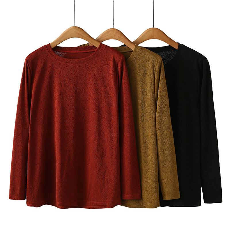 plus size women's autumn new high stretch jacquard bottoming shirt fat sister loose meat long sleeve T-shirt 33293