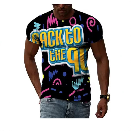 Vintage 80S 90S Style 3D Printed T-Shirt Men's Casual Short Sleeve T-Shirt