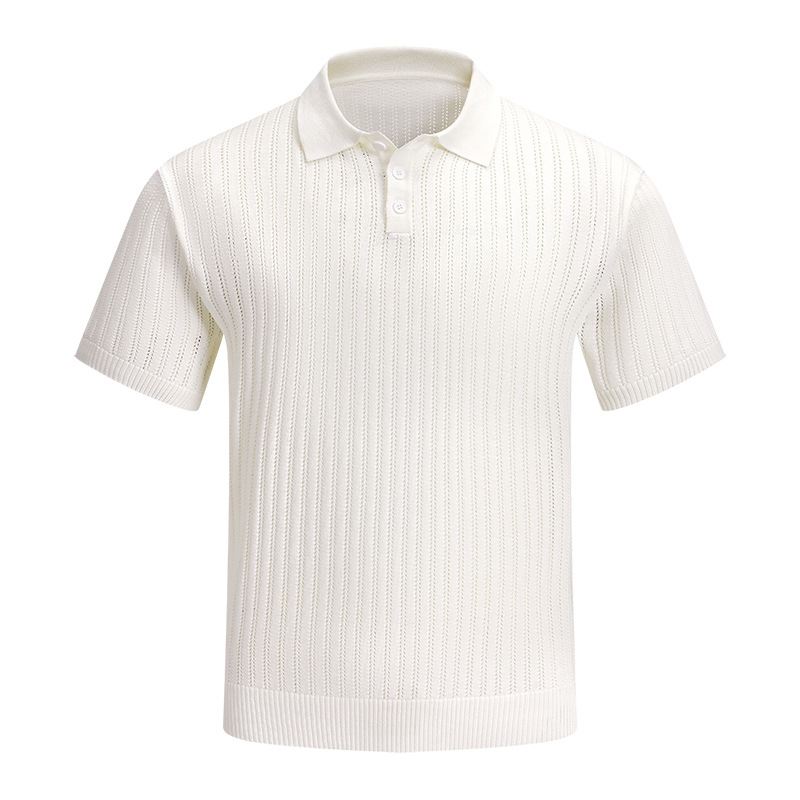 Herren-Häkelstrick-Cardigan mit kurzen Ärmeln – Leichter und atmungsaktiver Sommerpullover mit offener Vorderseite (S-XXL, Beige/Schwarz/Weiß)_voghion.com