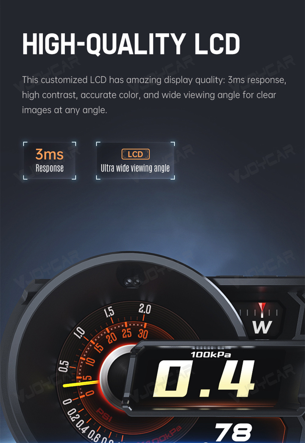 Cross-border new hud head-up display full LCD obd meter gesture switching mode turbine speed meter
