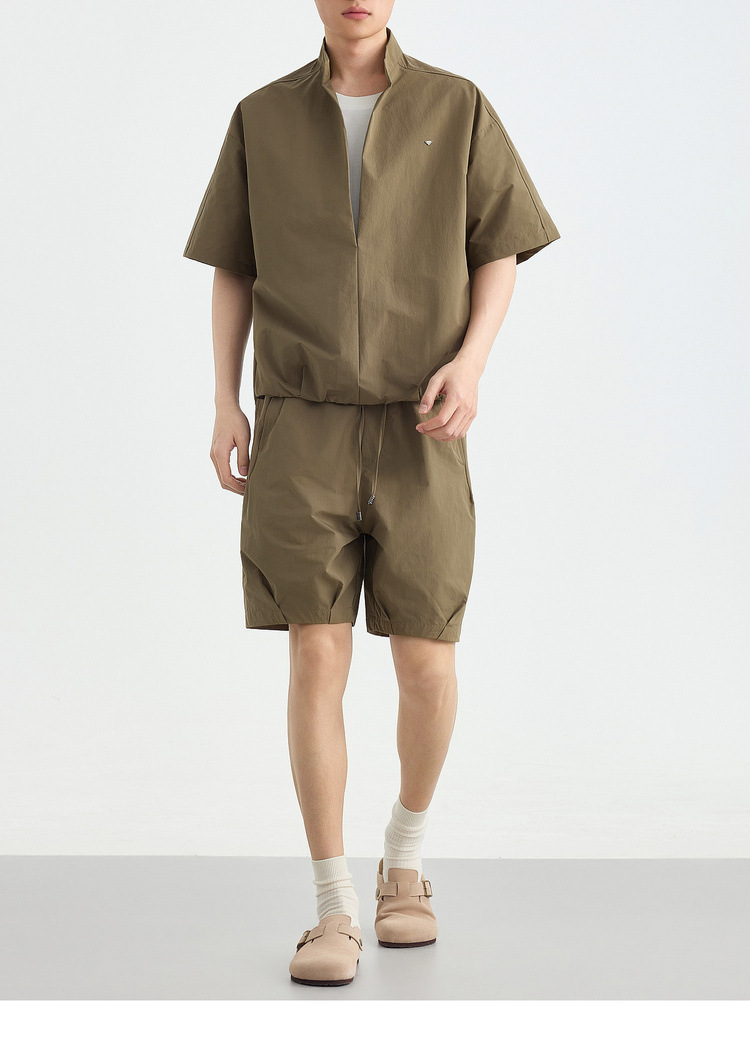 Bộ đồ thể thao nam 2 mảnh áo sơ mi cổ đứng không nút phối quần short — Quần Short Màu Xanh Đen (91680) chi tiết 18