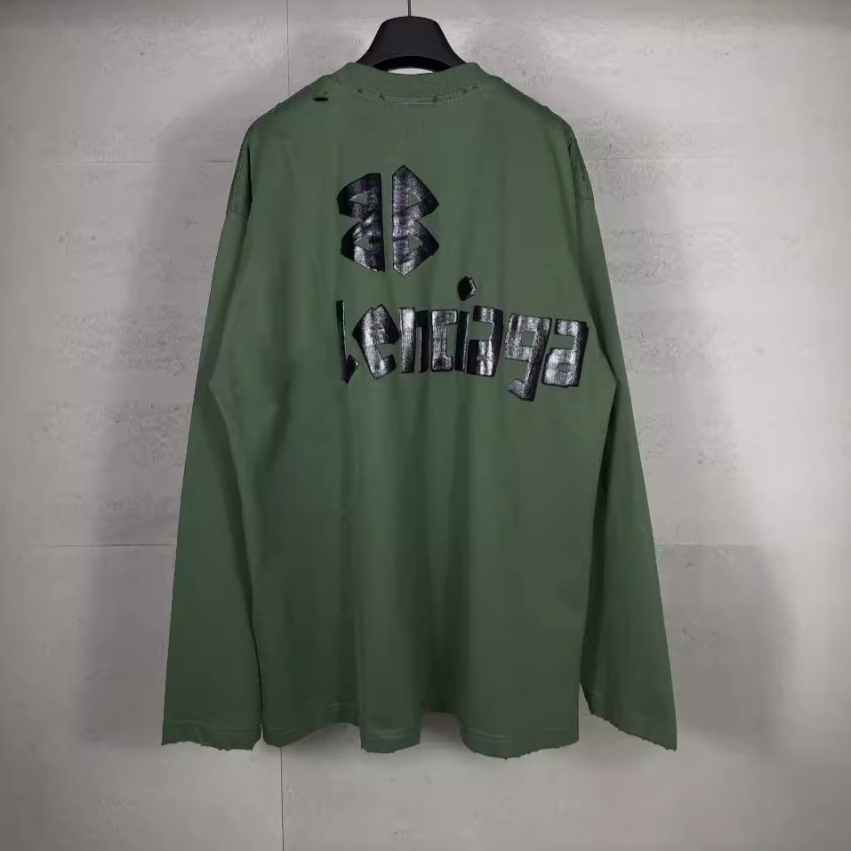 Paris High Edition 24ss Classic B Home Tape Printing Lavado y desgastado Camiseta de manga larga