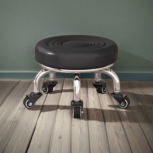 Universal Wheel Small Stool Household Round Stool Beautiful Seam Pedicure Kidsren's Toddler Stool Foot Bath Small Bench with Pulley Mute