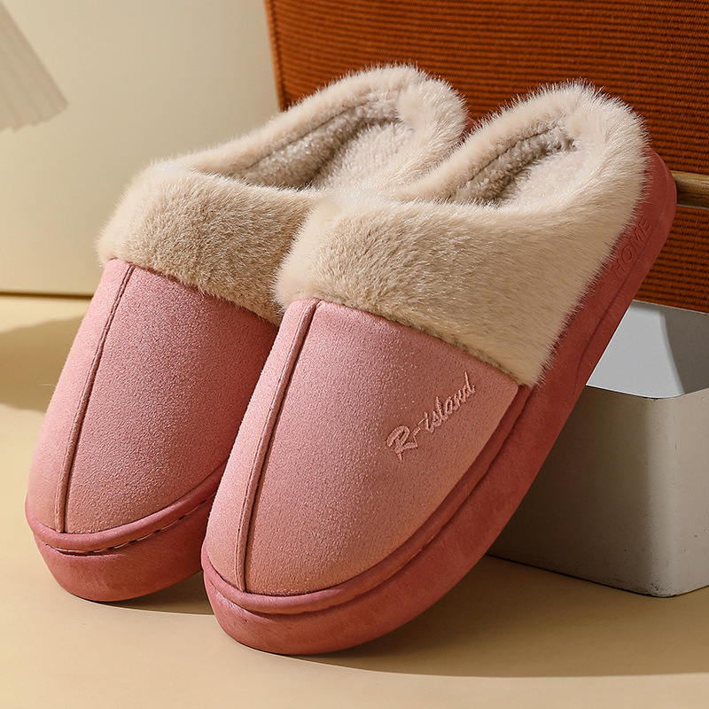 Zapatillas de algodón para mujer, antideslizantes, con parte inferior plana, a la moda, simples y cálidas, para otoño e invierno