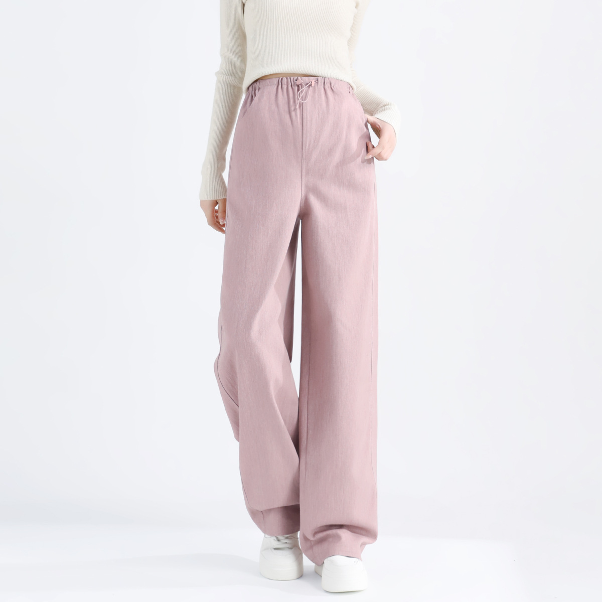 Pregnant Women's Wide-leg Pants Cotton Autumn and Winter Wear 2024 New Non-abdominal plus size Loose Straight Drawstring Pants