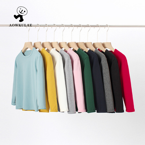 Children's clothing spring and autumn Korean style new boys' bottoming shirts girls cashmere round neck solid color long-sleeved children's T-shirts on behalf of