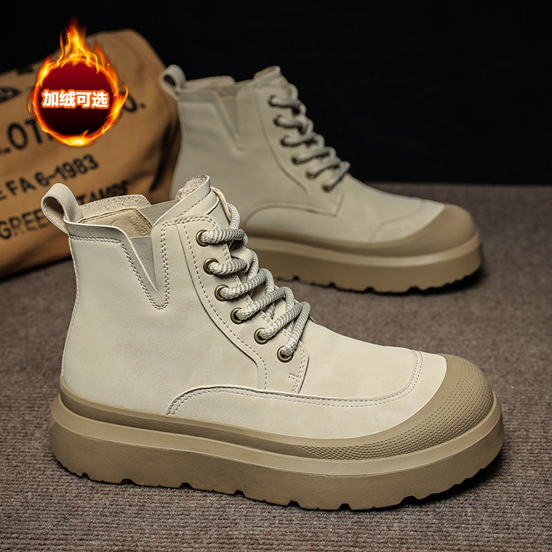 2025 otoño y invierno nuevos hombres botas de cuero casuales al aire libre botas Martin calientes para calentar el uso de zapatos altos