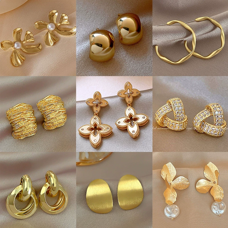 Золотые ретро маленького дизайна металлические серьги, образец серебро 925, стиль высокого качества, яркий запоминающийся стиль