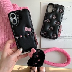 刺绣粉色卡通kitty16promax适用苹果15promax毛绒手绳14pro/13pro
