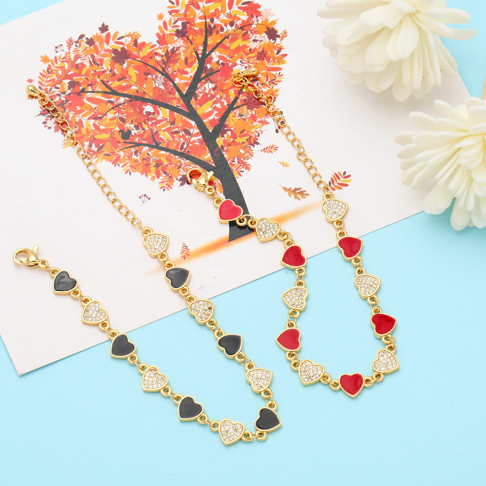 Fashion Copper Heart shape Bracelet Enamel Zircon Copper Bracelets