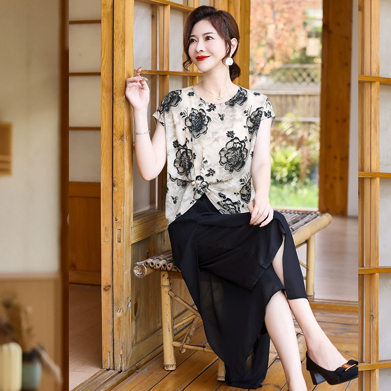 Летняя футболка с цветочным принтом для мамы, женский топ с короткими рукавами на День матери среднего возраста, летний стильный новый топ среднего возраста