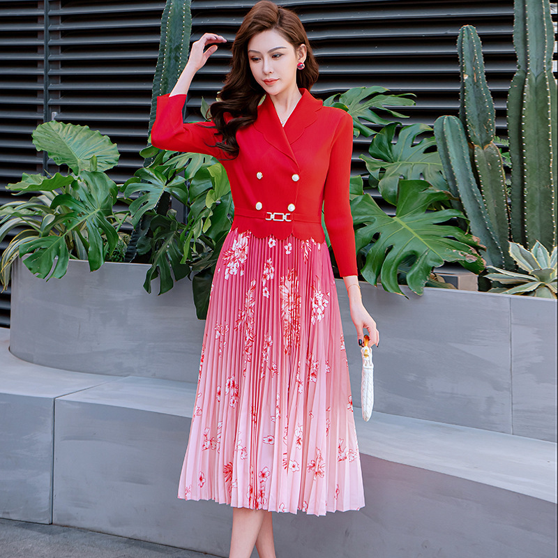 1688 Custom dress Fifty Stand Women's Dress Pleated Wave Collar Waist Large Swing Formal Occasion Dress