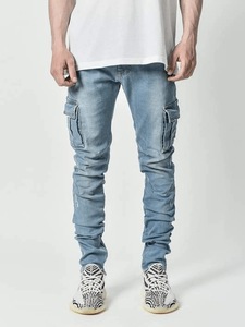 boy European And American Cross-Border Exclusive 2022 Trend New Versatile Men's Side Pocket Skinny Jeans_viptrois.com