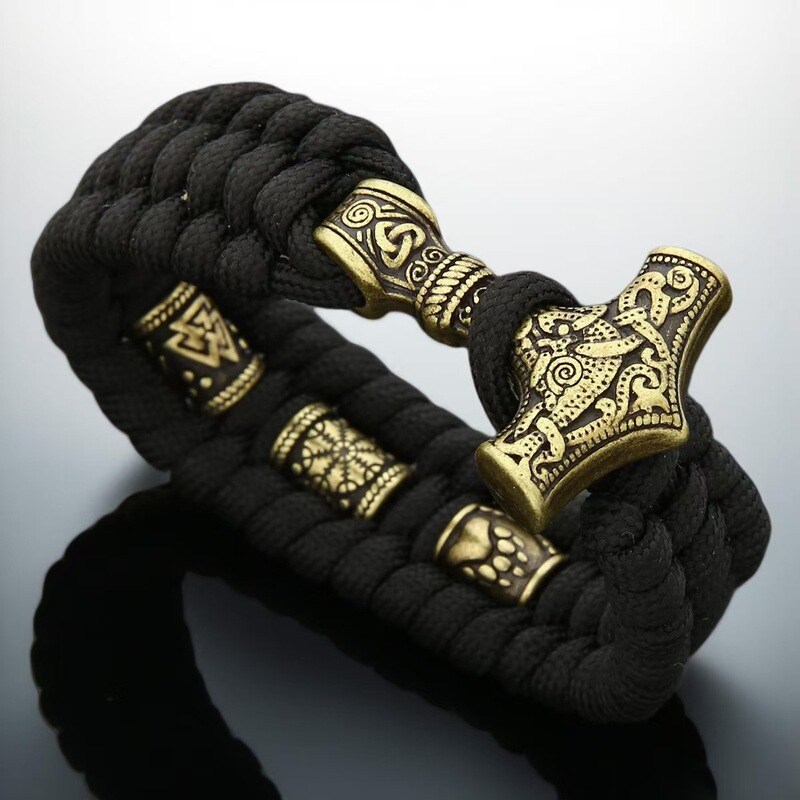 Cross-Border Popular New European and American Ancient Bronze Thor's Hammer Men's Braided Fashion Retro Bracelet Personalized Bracelet