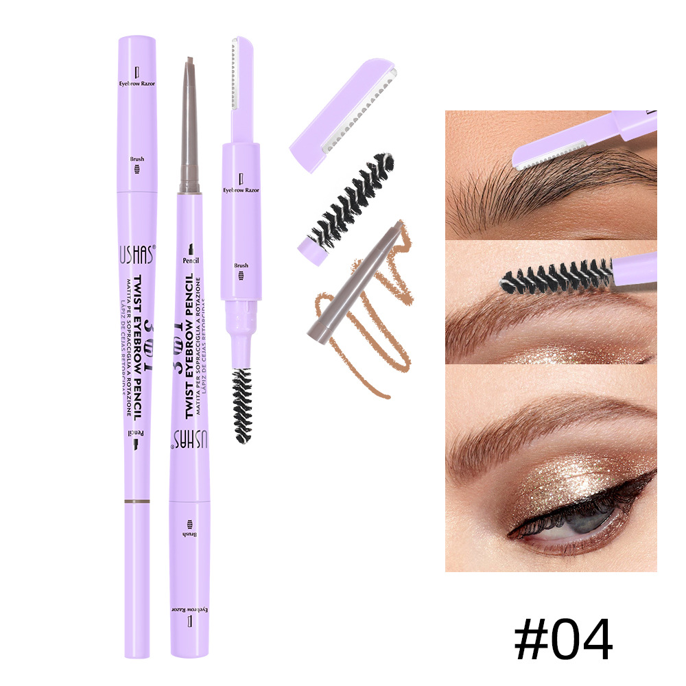 USHAS, lápiz de cejas de punto transfronterizo europeo y americano, doble cabezal, cepillo de cejas, cuchillo de cejas, resistente al agua, no es fácil de manchar y fácil de colorear UP009