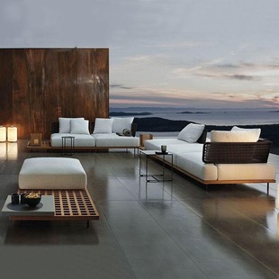 Outdoor Sofa Teak Courtyard Villa Hotel Homestay Terrace Furniture Sunshine Room Indoor Balcony Living Room Rattan Chair