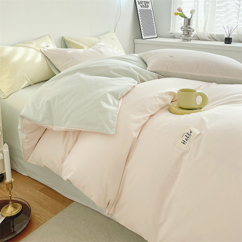 Estilo simple algodón lavado de algodón traje de cuatro piezas 100 algodón individual funda de edredón otoño e invierno dormitorio de estudiantes ropa de cama
