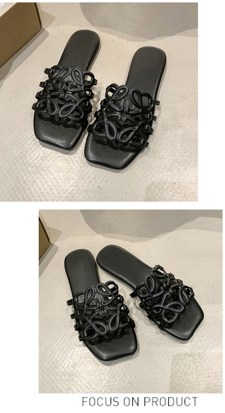 2025 nuevas zapatillas de playa casuales transfronterizas Nigeria Sudeste de Asia 3D calado fondo plano de una sola palabra zapatillas de mujer
