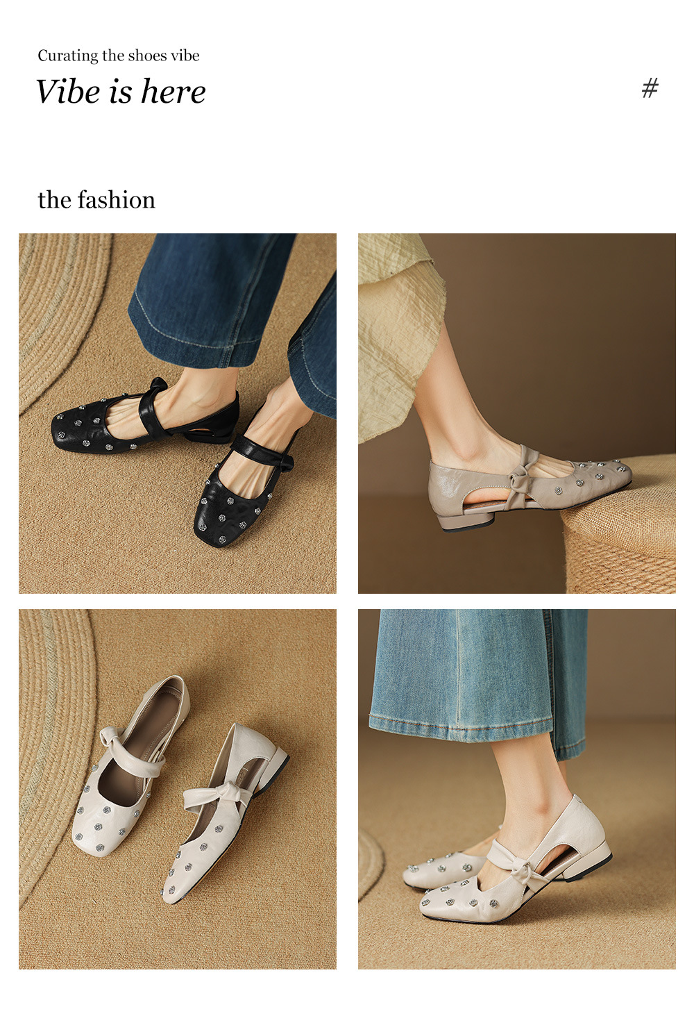 Sandal nữ da cừu đinh tán hoa rỗng mũi tròn kiểu ballet quai ngang đế bệt — đen chi tiết 2