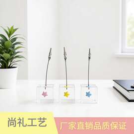 跨境透明树脂亚克力内藏物创意名片夹鳄鱼夹镇纸和纸镇产品