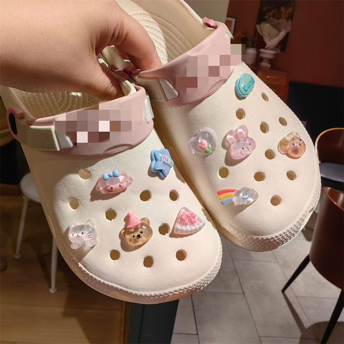 Cute Cartoon Crocs Shoe Flower Transparent Bear Rabbit Rainbow Meteor Resin Removable Shoe Flower Slippers Decoration