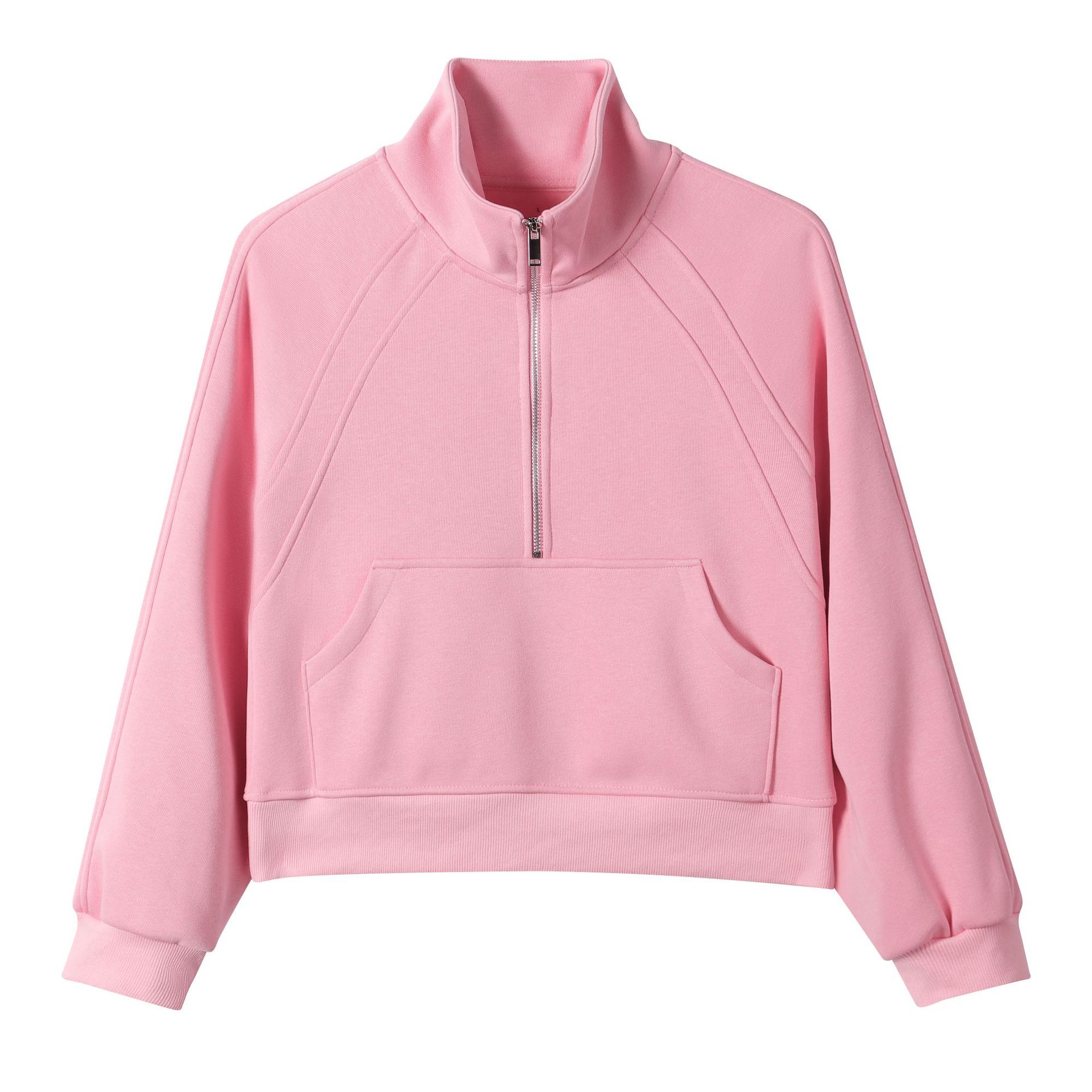 Ropa de mujer coreana corta pesada 420g algodón de isla con semiacremallera chaqueta de hombro marca de moda simple chaqueta universal image 9