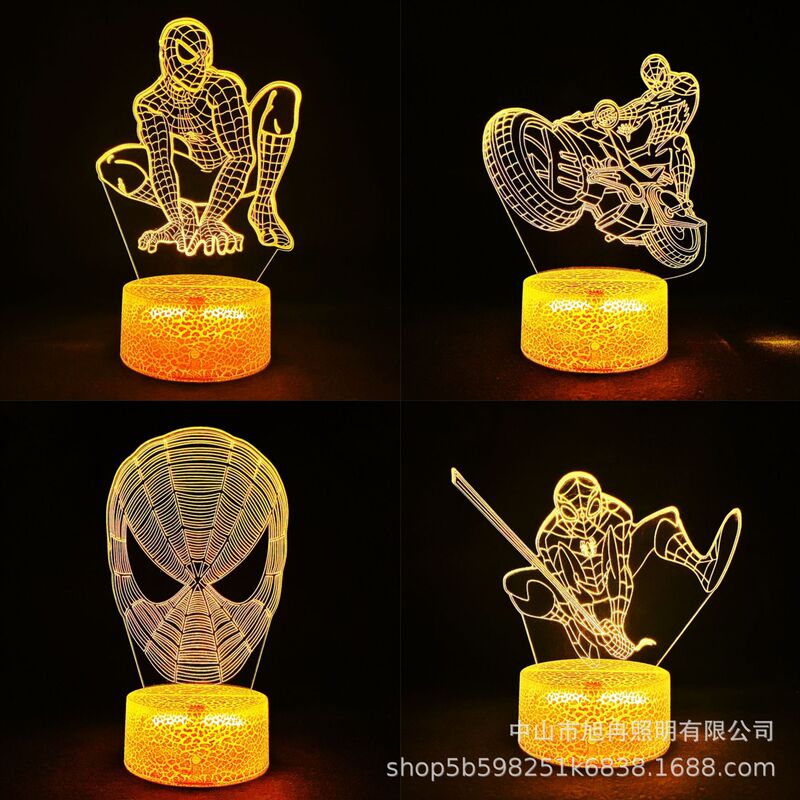 Cross-border 3D night light Spiderman series New exotic USB bedside lamp table lamp gift lamp crack 16 colors